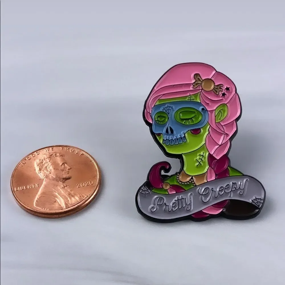 Sugar Skull Girl Pink Pretty Creepy Enamel Pin/ Brooch